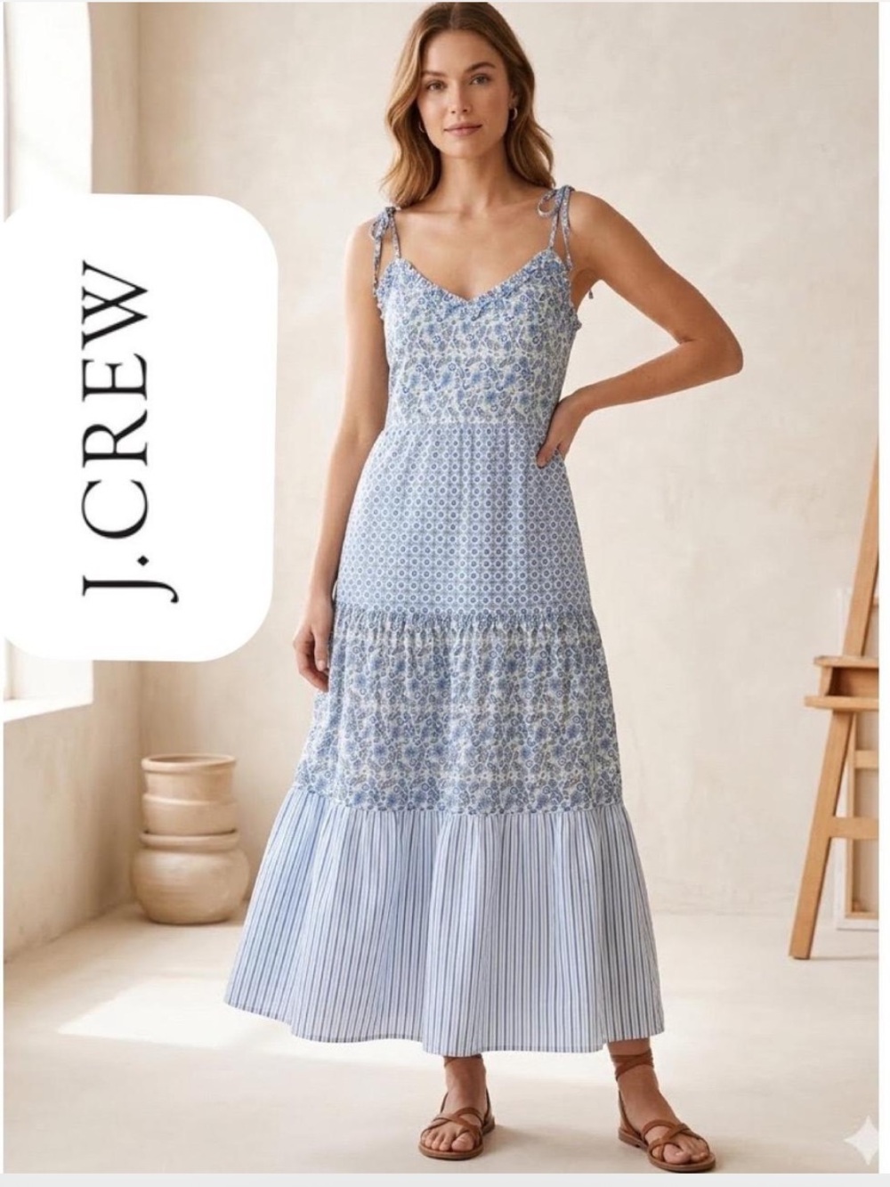 J.CREW Floral Maxi Dress in Blue & White Size Large